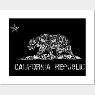 California Republic Flag Floral Pattern Posters and Art